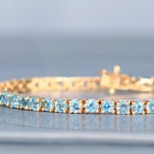 Swiss Blue Topaz Tennis Bracelet, Sterling Silver, Anniversary Gift