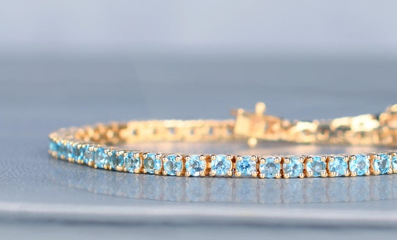 Swiss Blue Topaz Tennis Bracelet, Sterling Silver, Anniversary Gift Swiss Blue Topaz Tennis Bracelet, Sterling Silver, Anniversary Gift