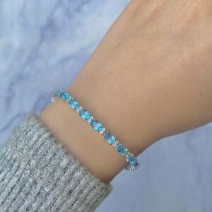 Swiss Blue Topaz, White Topaz Bracelet / 925 Sterling Silver / Rhodium vermeil / Gifts for her / Oval Cut / Dainty Bracelet SBTZ-SB-109.