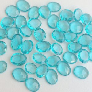 13x15mm-15x20mm Blue Topaz Colored Crystal Quartz Cabochon, Rose Cut Swiss Blue Quartz Flat Cabochons For Jewelry (5pcs To 10pcs Options)