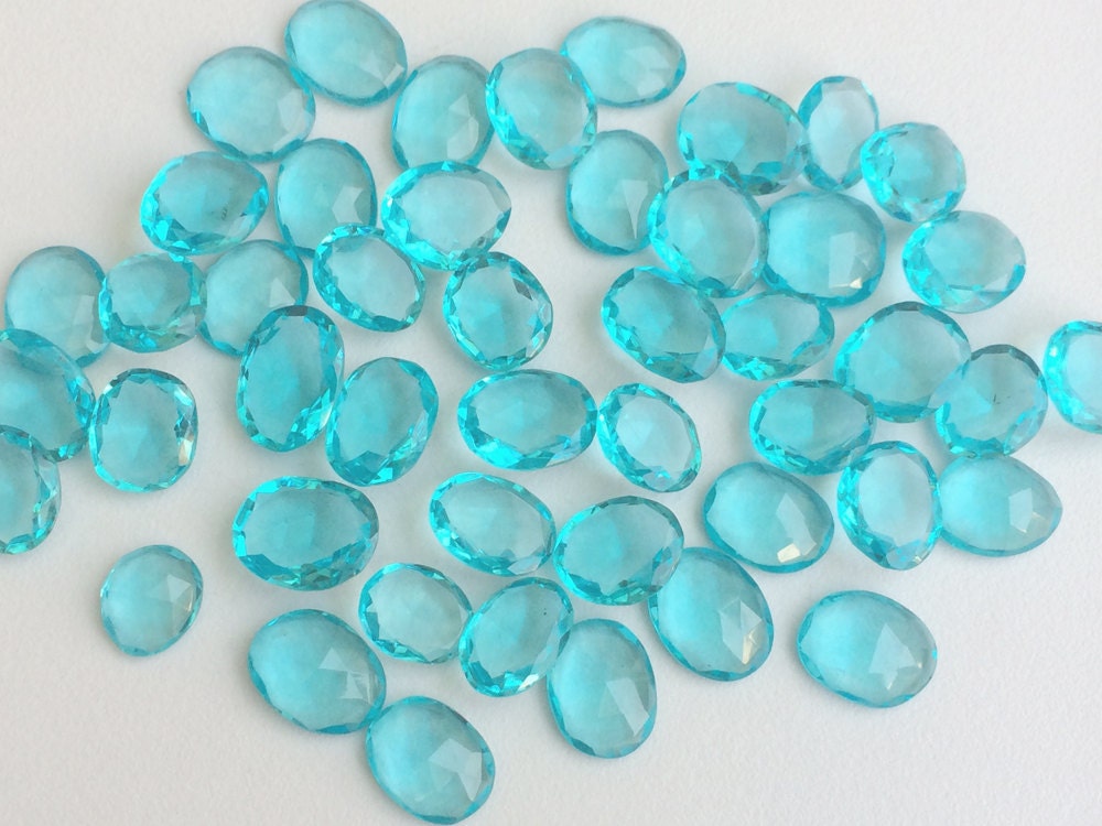 13x15mm-15x20mm Blue Topaz Colored Crystal Quartz Cabochon, Rose Cut Swiss Blue Quartz Flat Cabochons For Jewelry (5pcs To 10pcs Options)