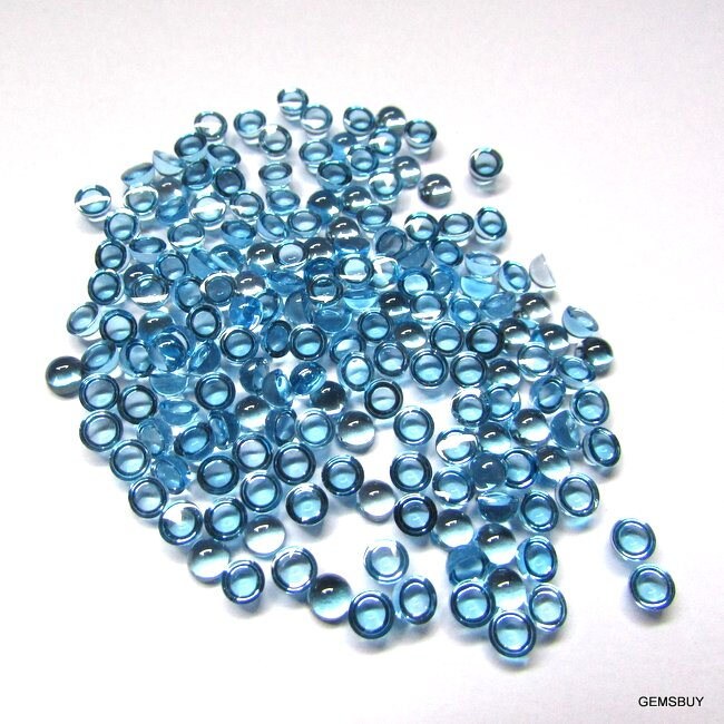 5 Aaa Swiss Blue Topaz Round Cabochons: 4mm Or 5mm Gemstones 5 Aaa Swiss Blue Topaz Round Cabochons: 4mm Or 5mm Gemstones
