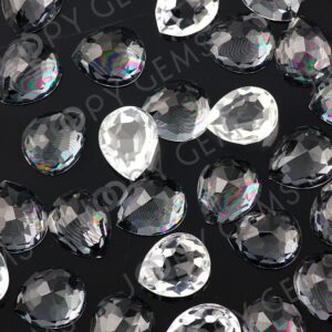 White Topaz Rose Cut Pear Cabochon 10x12mm