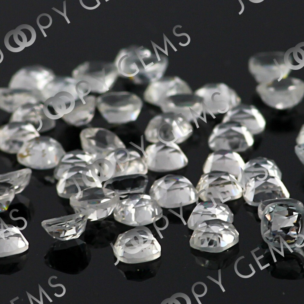 White Topaz Rose Cut Cabochon 4mm Square Cushion - Per Stone