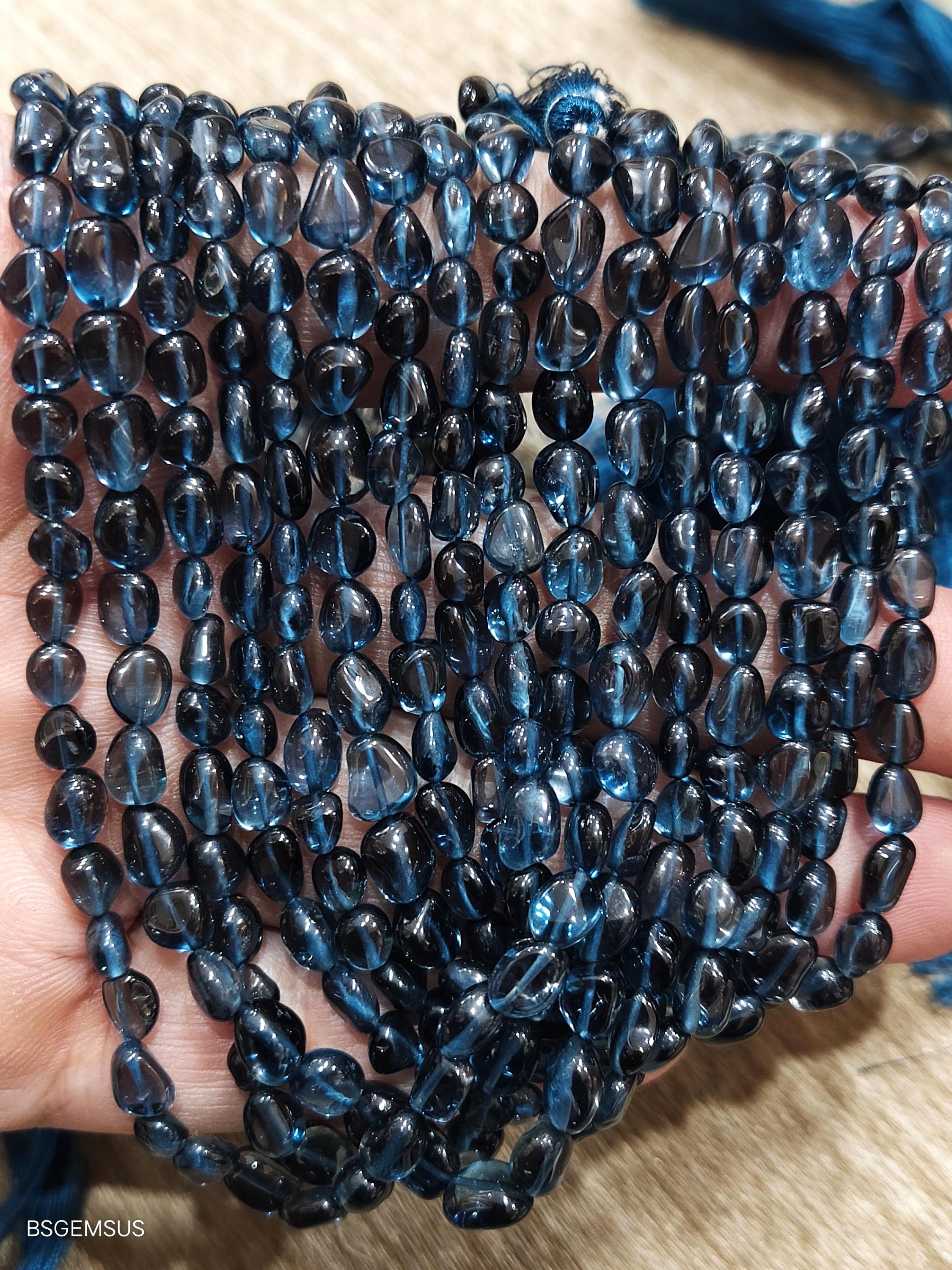 7 Inch Strand, Natural London Bue Topaz Smooth Fancy Nuggets Shape Size 6-7mm