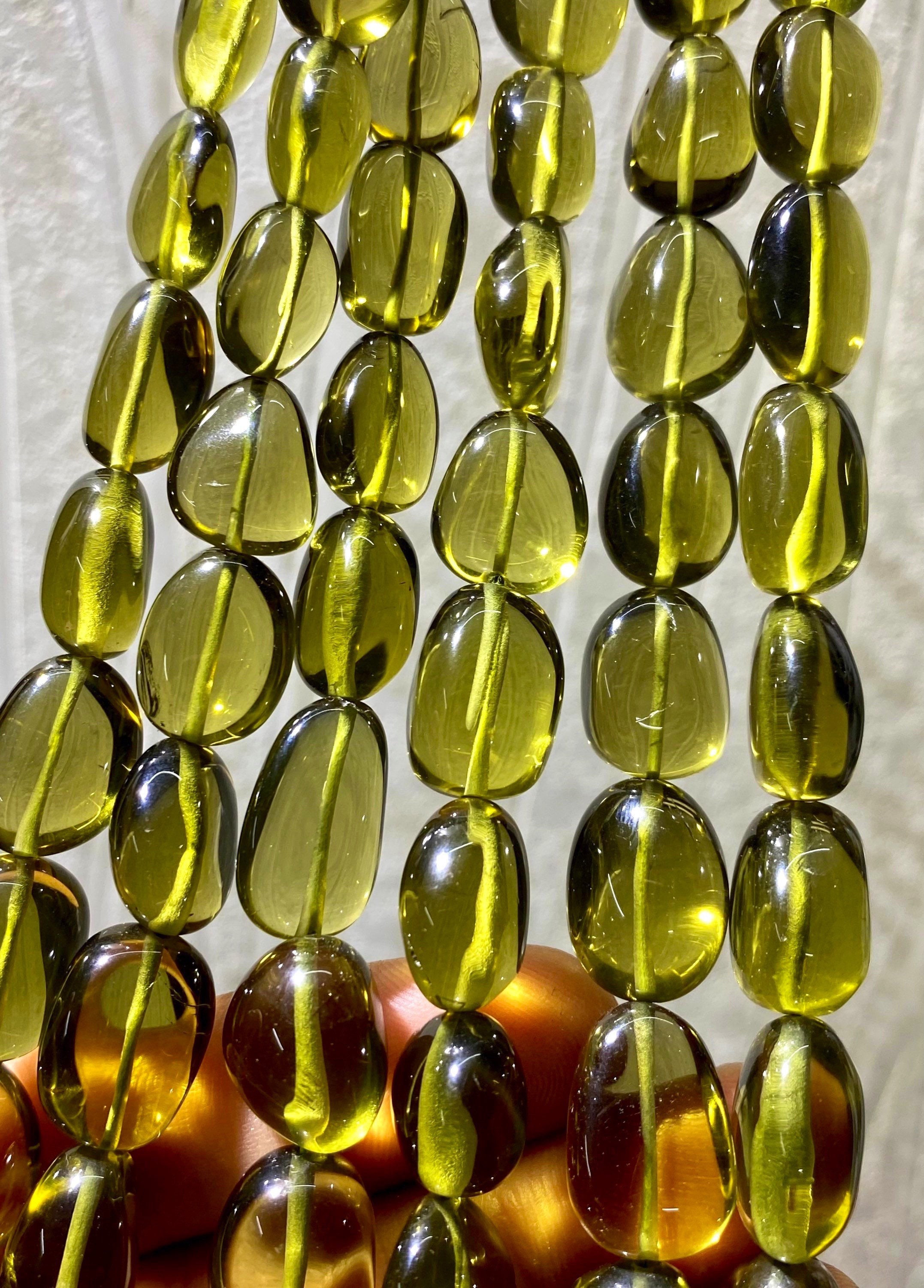 Aaa++ Oilish Green Topaz Beads 3 Layer Necklace Natural Green Topaz Smooth Nuggets Beads Green Topaz Nuggets Green Topaz Gemstone Necklace