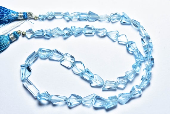 Superb Blue Topaz Nugget Beads - 123 Carats - 15.5 Inches - Natural Beautiful Faceted Eyeclean Blue Topaz Nuggets -size Is 6 - 10mm #2334