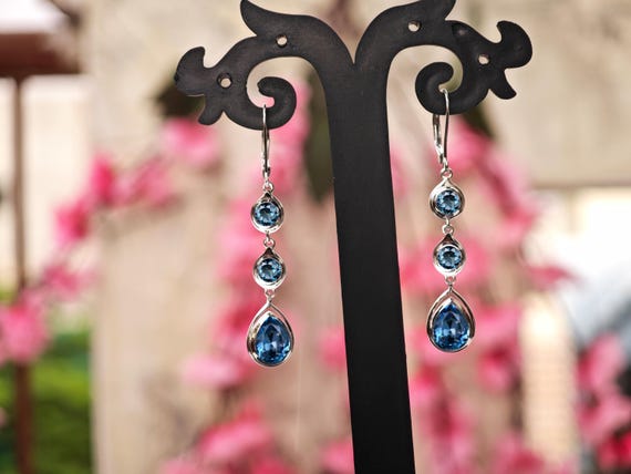14k Gold London Blue Topaz Dangle Drop For Her Multi Gemstone Wedding Earrings Unique Long Bridal Earrings Minimalist Blue Gemstone Earrings 14k Gold London Blue Topaz Dangle Drop For Her Multi Gemstone Wedding Earrings Unique Long Bridal Earrings Minimalist Blue Gemstone Earrings