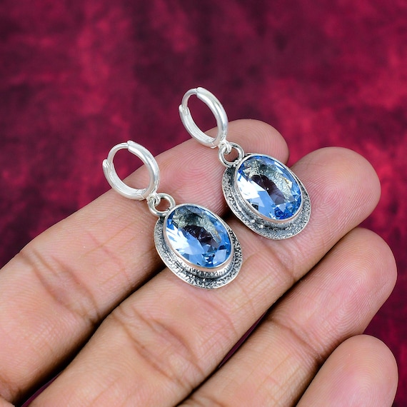 Amazing Blue Topaz 925 Sterling Silver Gemstone 1 Pair Elegant Hook Earring ~ Handmade Jewelry ~ Blue Topaz Earring ~ Gift For Love Amazing Blue Topaz 925 Sterling Silver Gemstone 1 Pair Elegant Hook Earring ~ Handmade Jewelry ~ Blue Topaz Earring ~ Gift For Love