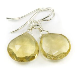 Champagne Topaz Earrings Faceted Briolette Heart Dangle Drops Sterling Silver Or 14k Solid Gold Or Filled Earthy Yellow Classic Neutral