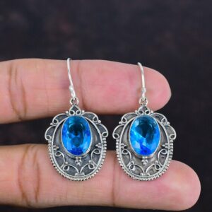 Faceted Swiss Blue Topaz Earrings: Handmade 925 Sterling Silver Jewelry Faceted Swiss Blue Topaz Earrings: Handmade 925 Sterling Silver Jewelry