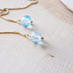 Gold Filled Blue Topaz Cube Threader Earrings: Handmade Dangle Jewelry Gold Filled Blue Topaz Cube Threader Earrings: Handmade Dangle Jewelry