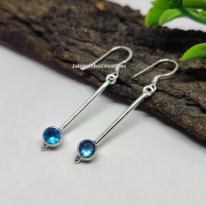 Handmade Long Blue Topaz Earrings, 925 Sterling Silver Dangle Earrings, Unisex Jewelry Handmade Long Blue Topaz Earrings, 925 Sterling Silver Dangle Earrings, Unisex Jewelry