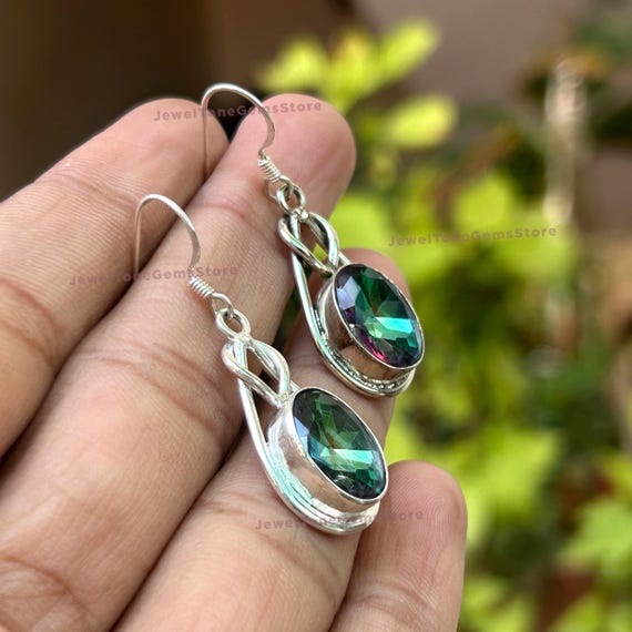 Handmade Mystic Topaz Dangle Earrings: 925 Sterling Silver