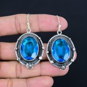 Handmade Swiss Blue Topaz Earrings: 925 Sterling Silver Drop Earrings Handmade Swiss Blue Topaz Earrings: 925 Sterling Silver Drop Earrings