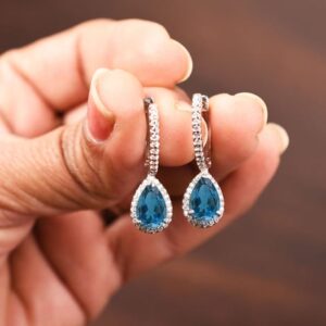 Pear Cut London Blue Topaz Dangle Earrings, Sterling Silver Bridal Jewelry Pear Cut London Blue Topaz Dangle Earrings, Sterling Silver Bridal Jewelry