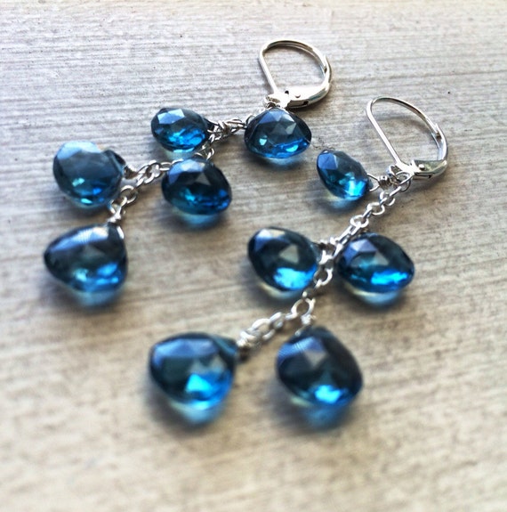 London Blue Topaz Cascade Earrings: Sterling Silver Gemstone Teardrops