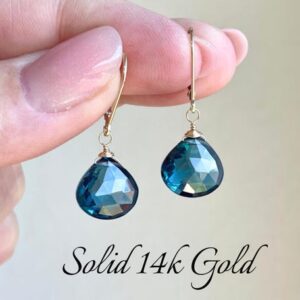 London Blue Topaz Earrings, December Birthstone, Dark Blue Teardrop Earrings in Solid 14k Gold, Real Gold Blue Topaz Jewelry, Gift for her London Blue Topaz Earrings, December Birthstone, Dark Blue Teardrop Earrings in Solid 14k Gold, Real Gold Blue Topaz Jewelry, Gift for her