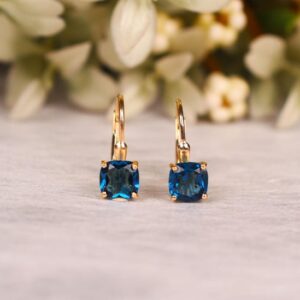 London Blue Topaz Earring - Bridal Earrings, Cushion Leverback, Dangle Earing, Bridal Jewelry, Anniversary Gifts London Blue Topaz Earring - Bridal Earrings, Cushion Leverback, Dangle Earing, Bridal Jewelry, Anniversary Gifts