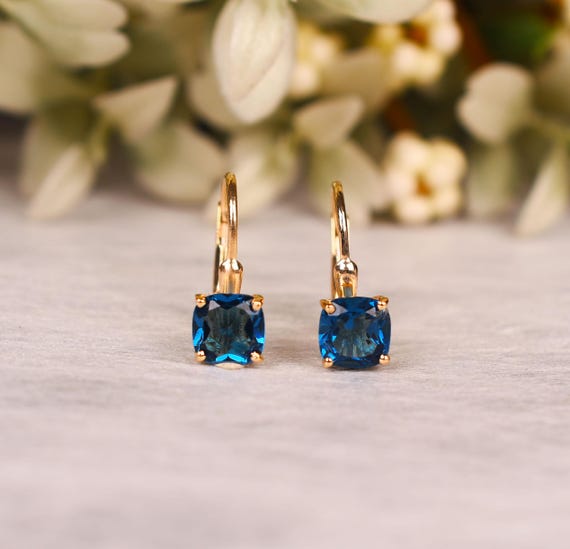London Blue Topaz Earring - Bridal Earrings, Cushion Leverback, Dangle Earing, Bridal Jewelry, Anniversary Gifts London Blue Topaz Earring - Bridal Earrings, Cushion Leverback, Dangle Earing, Bridal Jewelry, Anniversary Gifts