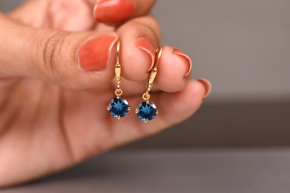 London Blue Topaz Leverback Earrings, Sterling Silver Dangle Earrings London Blue Topaz Leverback Earrings, Sterling Silver Dangle Earrings