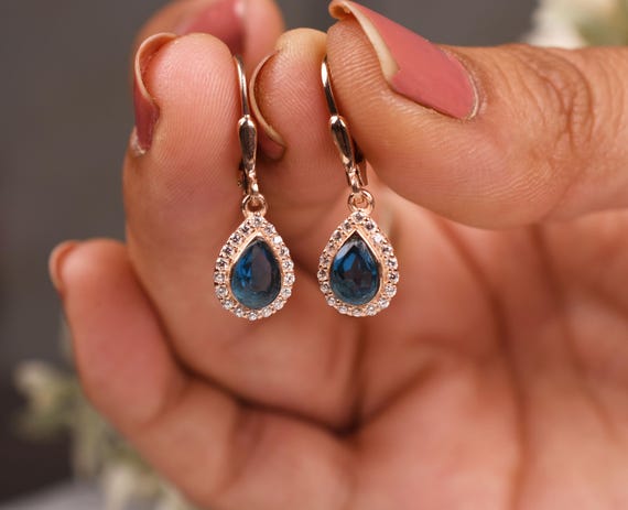 London Blue Topaz Earrings, Pear Cut, Sterling Silver Lever Back London Blue Topaz Earrings, Pear Cut, Sterling Silver Lever Back