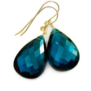 London Blue Sim Topaz Earrings Large Faceted Briolette Drops Sterling Silver or 14k Solid Gold or Filled Simple Classic Topaz Hot Teal London Blue Sim Topaz Earrings Large Faceted Briolette Drops Sterling Silver or 14k Solid Gold or Filled Simple Classic Topaz Hot Teal