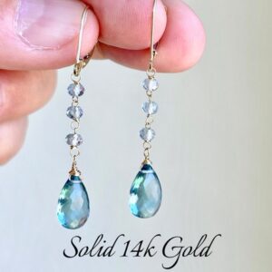 London Blue Topaz Earrings, Solid 14k Gold Blue Topaz Teardrop Dangle Drops, Elegant Beaded Jewelry Real Gold, Blue Gemstone Gift for women London Blue Topaz Earrings, Solid 14k Gold Blue Topaz Teardrop Dangle Drops, Elegant Beaded Jewelry Real Gold, Blue Gemstone Gift for women