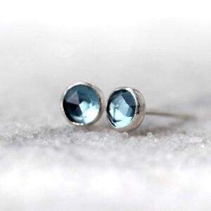 London Blue Topaz Stud Earrings, Minimalist Blue Topaz Jewellery, November / December Birthstone Gift, Everyday Sterling Silver Studs London Blue Topaz Stud Earrings, Minimalist Blue Topaz Jewellery, November / December Birthstone Gift, Everyday Sterling Silver Studs
