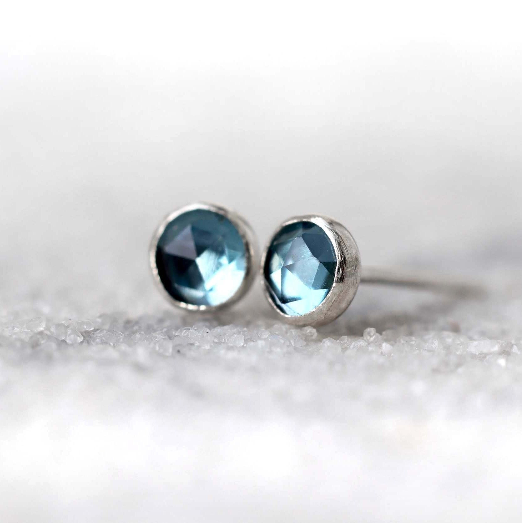 London Blue Topaz Stud Earrings, Minimalist Blue Topaz Jewellery, November / December Birthstone Gift,  Everyday Sterling Silver Studs