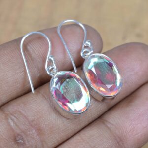 Mystic Topaz Earrings: 925 Sterling Silver Oval Gemstone Hook Earrings Mystic Topaz Earrings: 925 Sterling Silver Oval Gemstone Hook Earrings