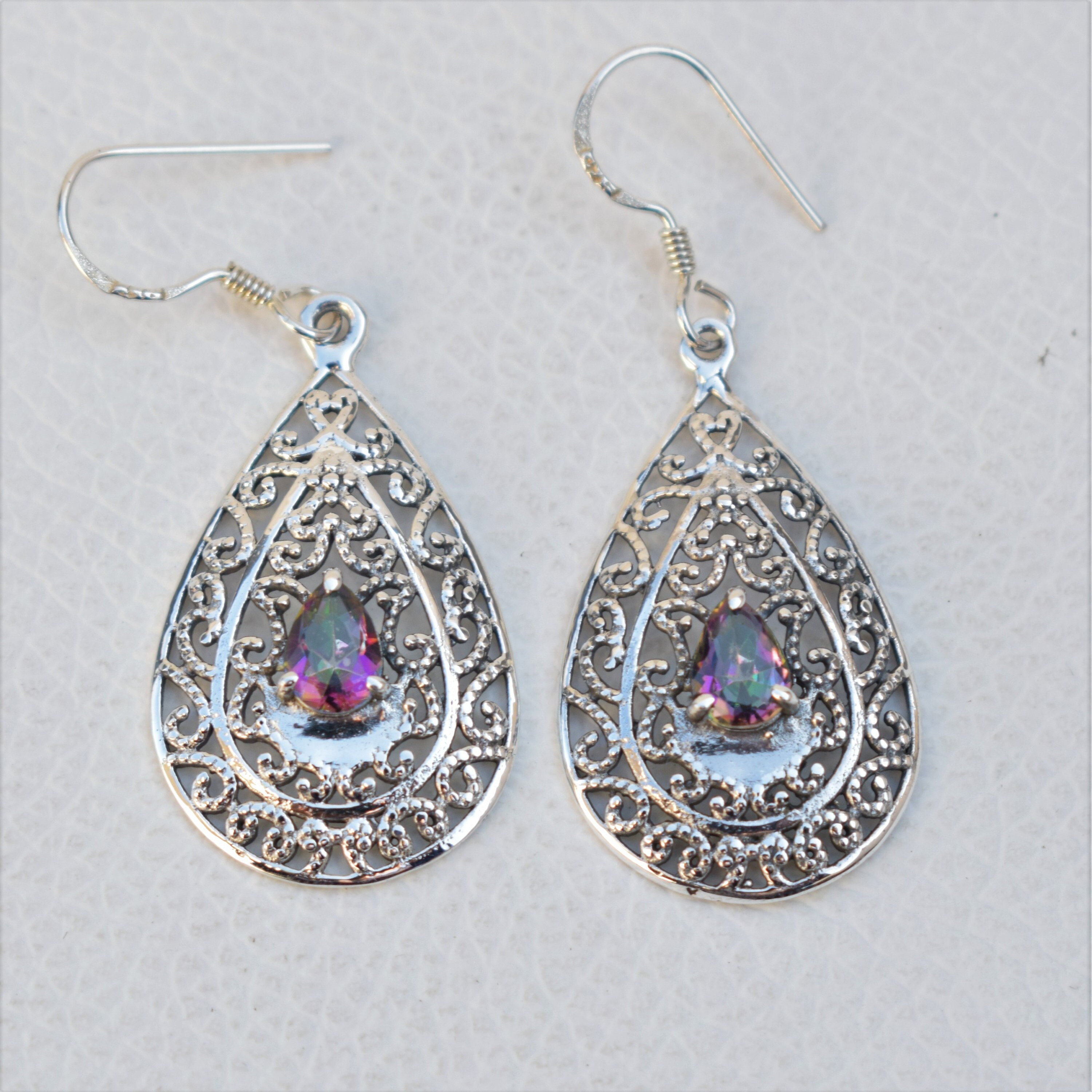 Mystic Topaz Earrings, Designer Rainbow Topaz Earring, 925 Sterling Silver Handmade Earrings, Teardrop Topaz Earrings, Gift For Birthday