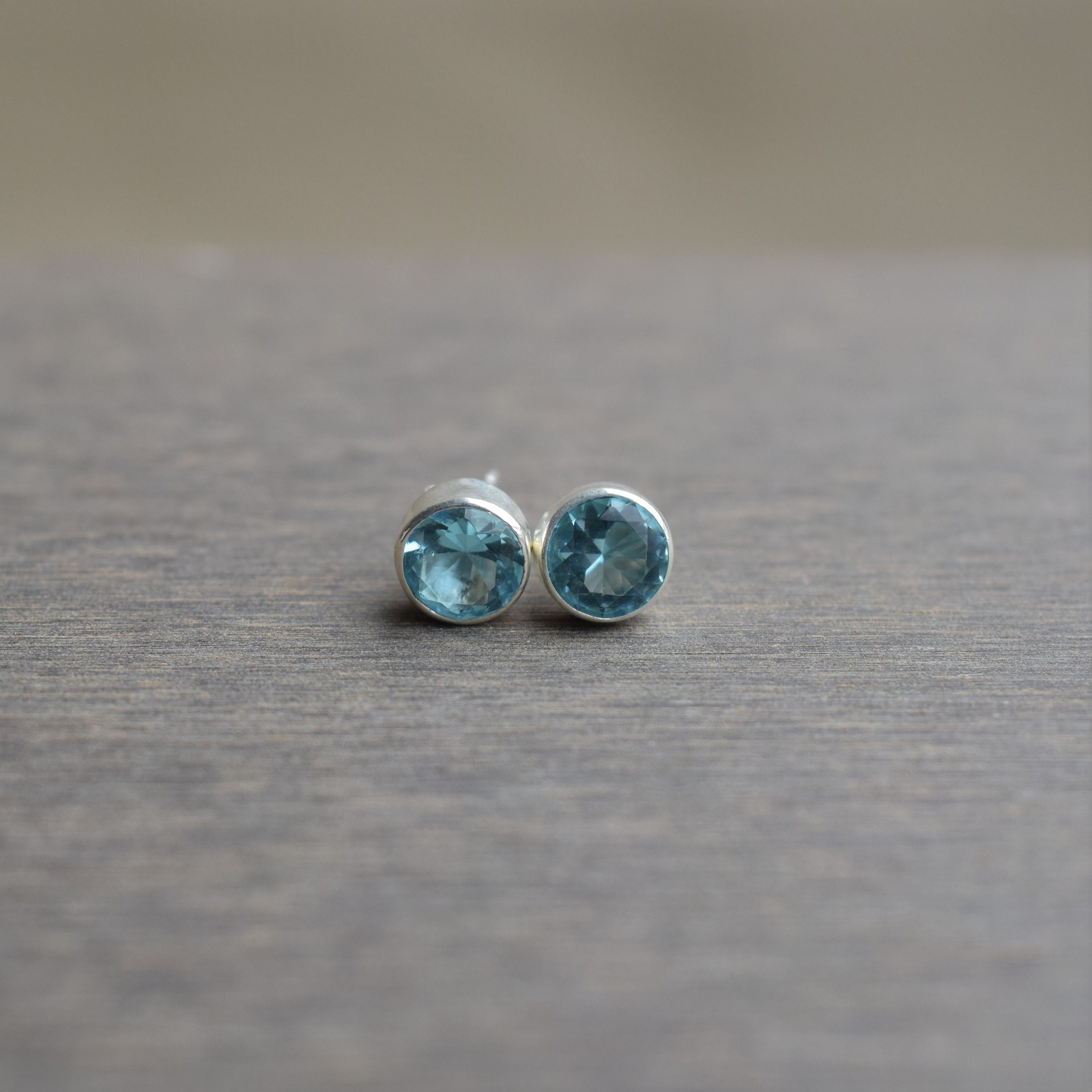 Natural Blue Topaz Stud Earrings-handmade Silver Studs-925 Sterling Silver Stud Earrings-gift For Her-blue Gemstone Studs-blue Topaz Earring