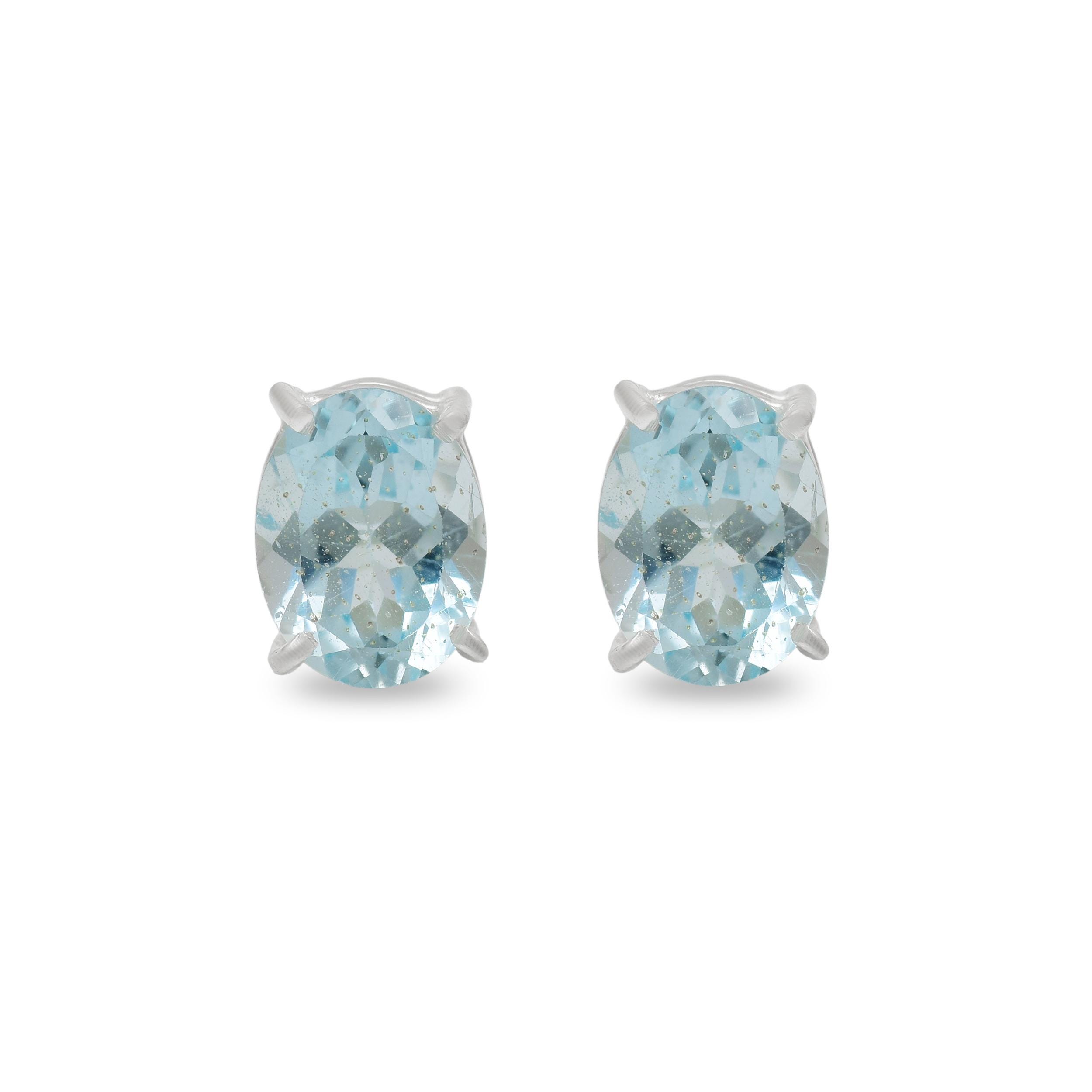 Natural Blue Topaz Stud Earrings: 925 Sterling Silver, Oval Cut Earrings, Wedding Gift