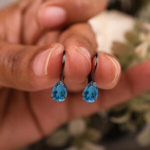 Pear Cut London Blue Topaz Dangle Earrings, Sterling Silver Bridal Jewelry Pear Cut London Blue Topaz Dangle Earrings, Sterling Silver Bridal Jewelry