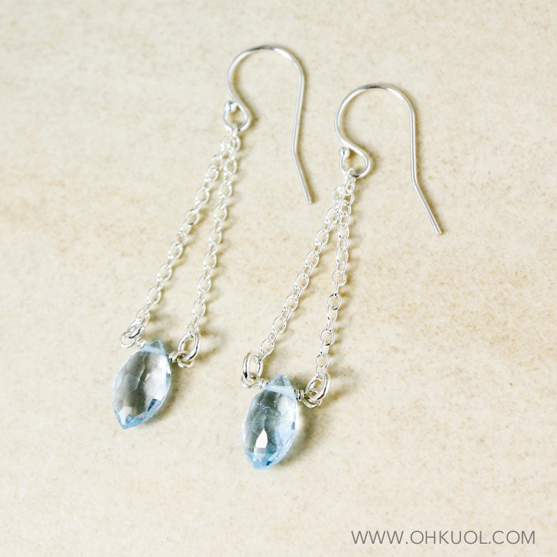Silver Marquise Sky Blue Topaz Dangle Earrings, December Birthdays