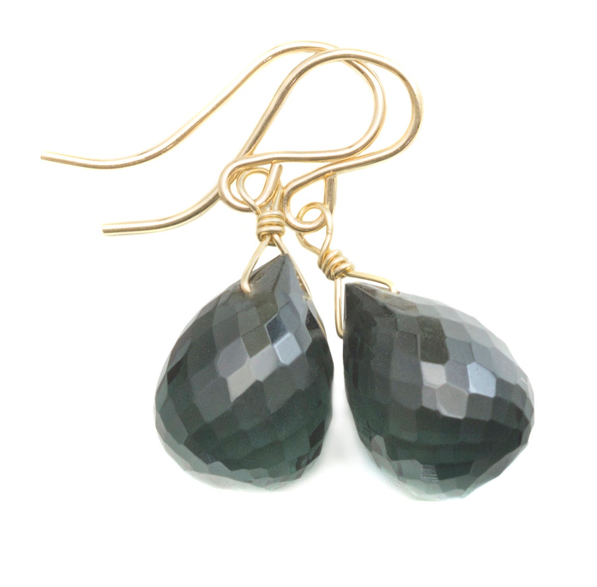 Smokey London Blue Gray Earrings Faceted Rounded Briolette Teardrop Sim Smoky Topaz Terling Silver Or 14k Solid Gold Or Filled Simple Drops