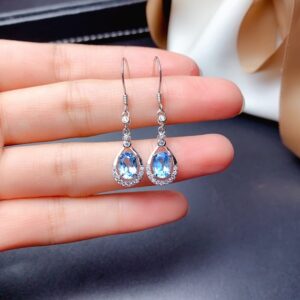 Swiss Blue Topaz Earrings: 925 Sterling Silver Drop Earrings Swiss Blue Topaz Earrings: 925 Sterling Silver Drop Earrings