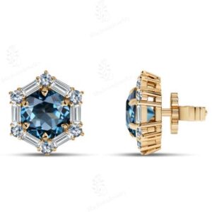 Unique Halo Design Stud Earrings For Women Art Deco London Blue Topaz Studs 925 Silver Topaz Dainty Stud Minimalist Daily Wear Studs For Her Unique Halo Design Stud Earrings For Women Art Deco London Blue Topaz Studs 925 Silver Topaz Dainty Stud Minimalist Daily Wear Studs For Her