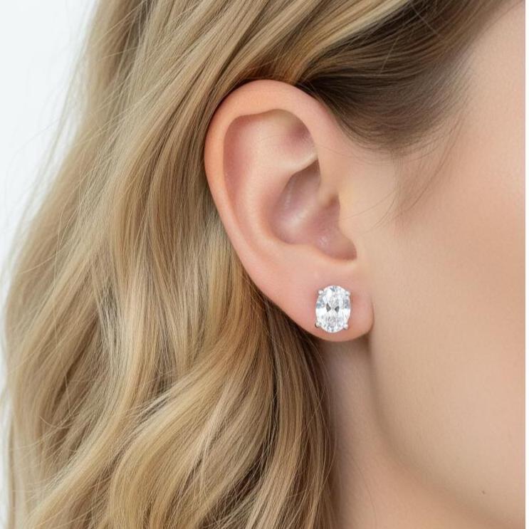 White Topaz 925 Sterling Silver Stud Earrings, Oval Gemstone Everyday Jewelry, Elegant Gift For Her