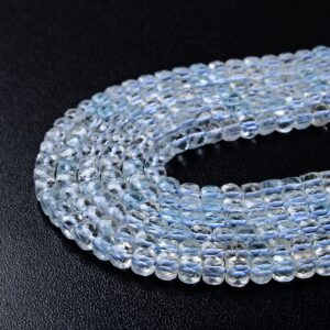 4MM Blue Topaz Gemstone Grade AAA Micro Faceted Square Cube Loose Beads BULK LOT 1,2,6,12 and 50 (P5)