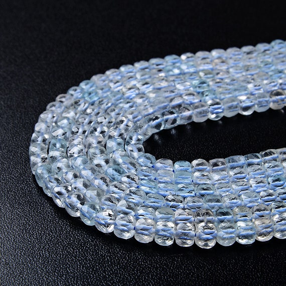 4mm Blue Topaz Gemstone Grade Aaa Micro Faceted Square Cube Loose Beads Bulk Lot 1,2,6,12 And 50 (p5)