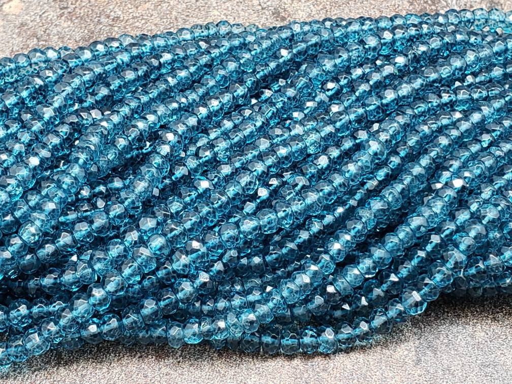 4mm London Blue Topaz Handcut Faceted Rondelles, 13 Inch