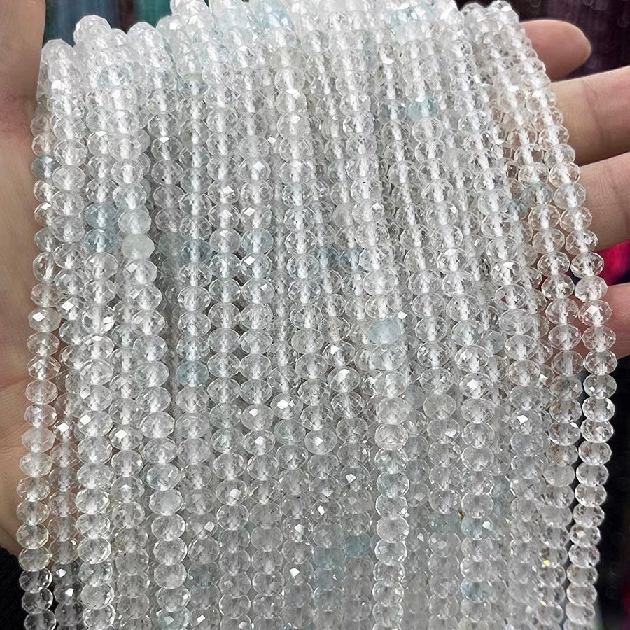 4×6mm Natural Topaz Faceted Rondelle Beads,natural White Topaz Beads,15 Inches One Strand