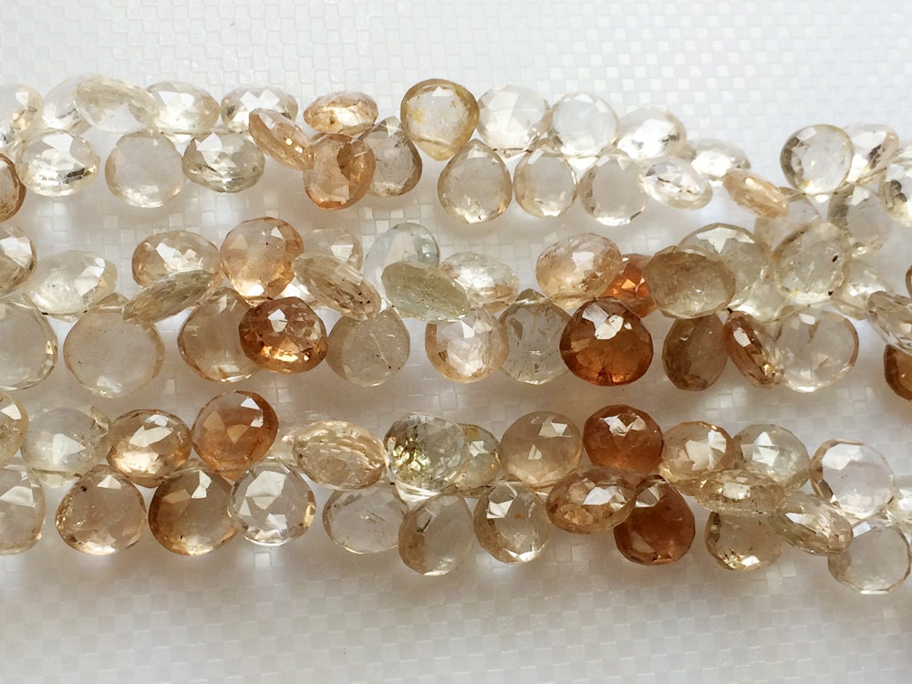 9mm - 11mm Imperial Topaz, Golden Champagne Topaz Beads, Imperial Topaz Faceted Heart Topaz Beads, 4 Inch Topaz For Jewelry - Kris1120