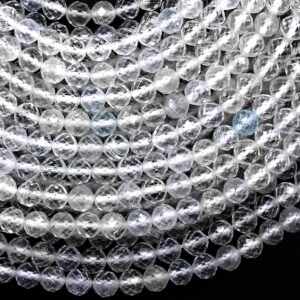 Aa Faceted Natural White Topaz 3mm 4mm Round Beads Micro Diamond Cut Gemstone Real Genuine Gemstone 15.5" Strand