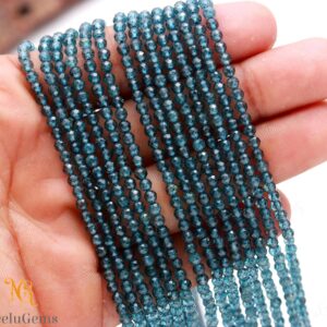Aaa+ Natural London Blue Topaz Microcut Rondelle Beads, 3.3-3.5 Mm Blue Topaz Tiny Faceted Beads,13" Gemstone Beads For Handmade Jewelry