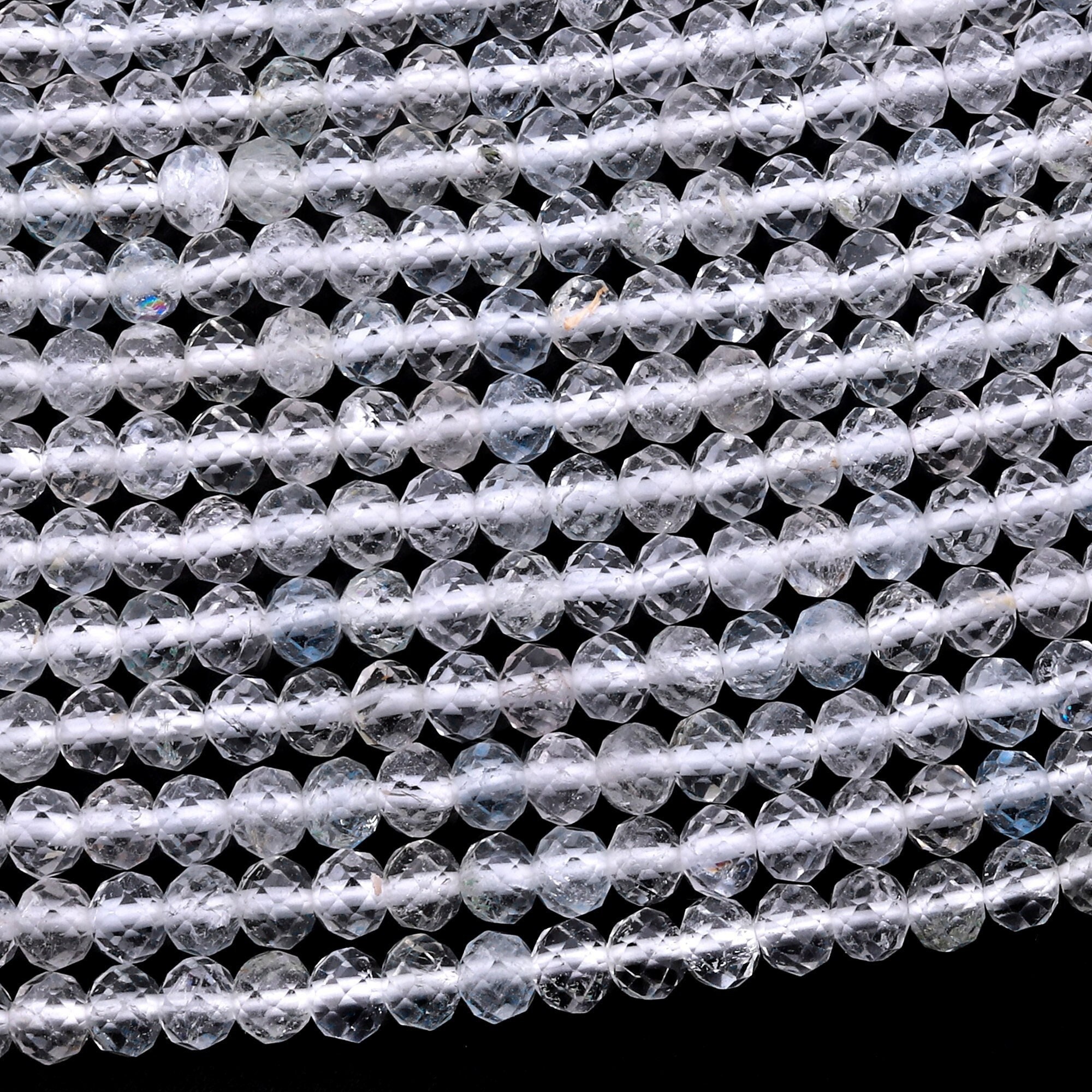 Aaa Faceted Natural White Topaz 3mm 4mm Rondelle Beads Micro Laser Diamond Cut Gemstone 15.5" Strand Aaa Faceted Natural White Topaz 3mm 4mm Rondelle Beads Micro Laser Diamond Cut Gemstone 15.5" Strand