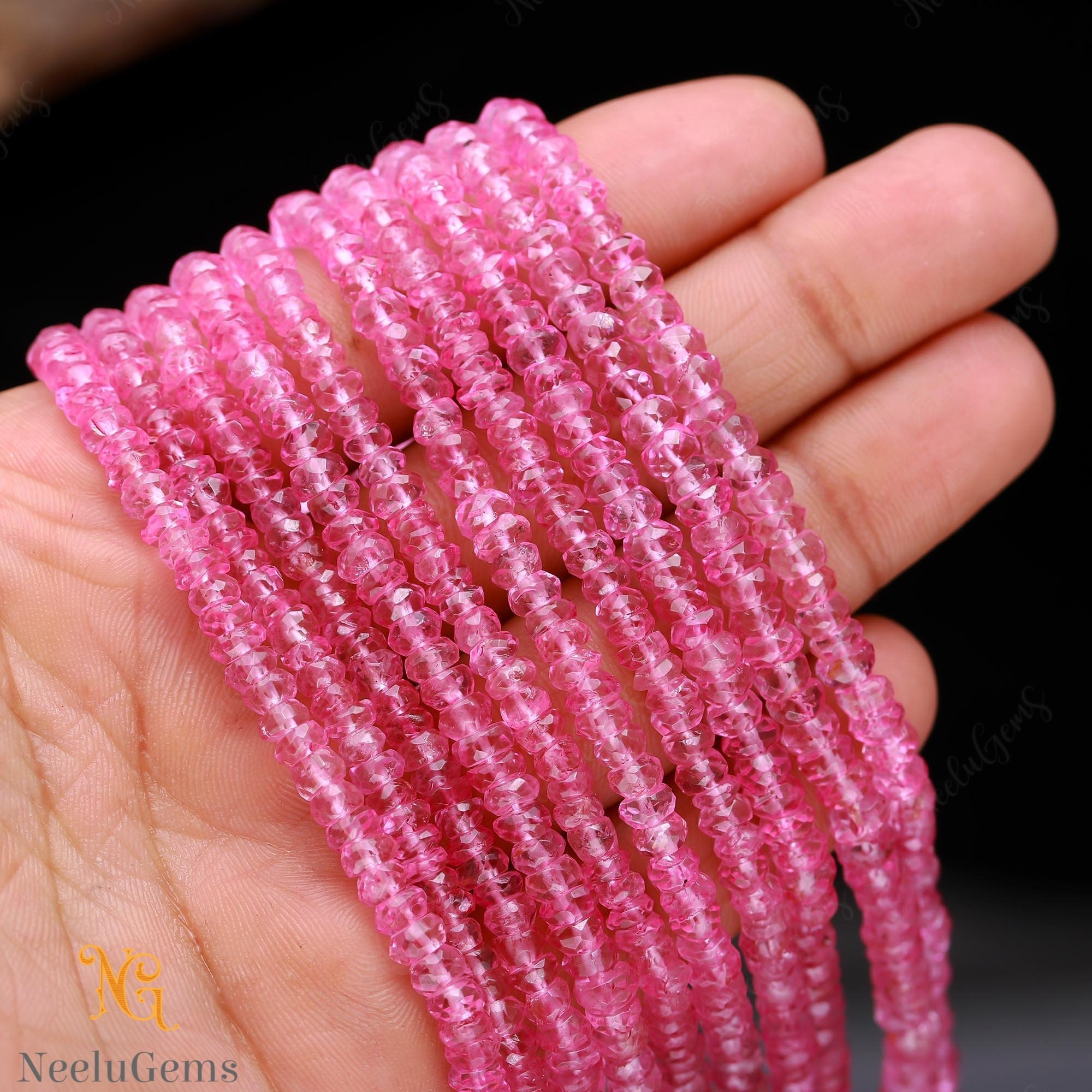 Aaa+ Pink Topaz Faceted Rondelle Beads,4-6 Mm Natural Topaz Indian Cut Beads,13" Loose Gemstone Beads For Handmade Jewelry