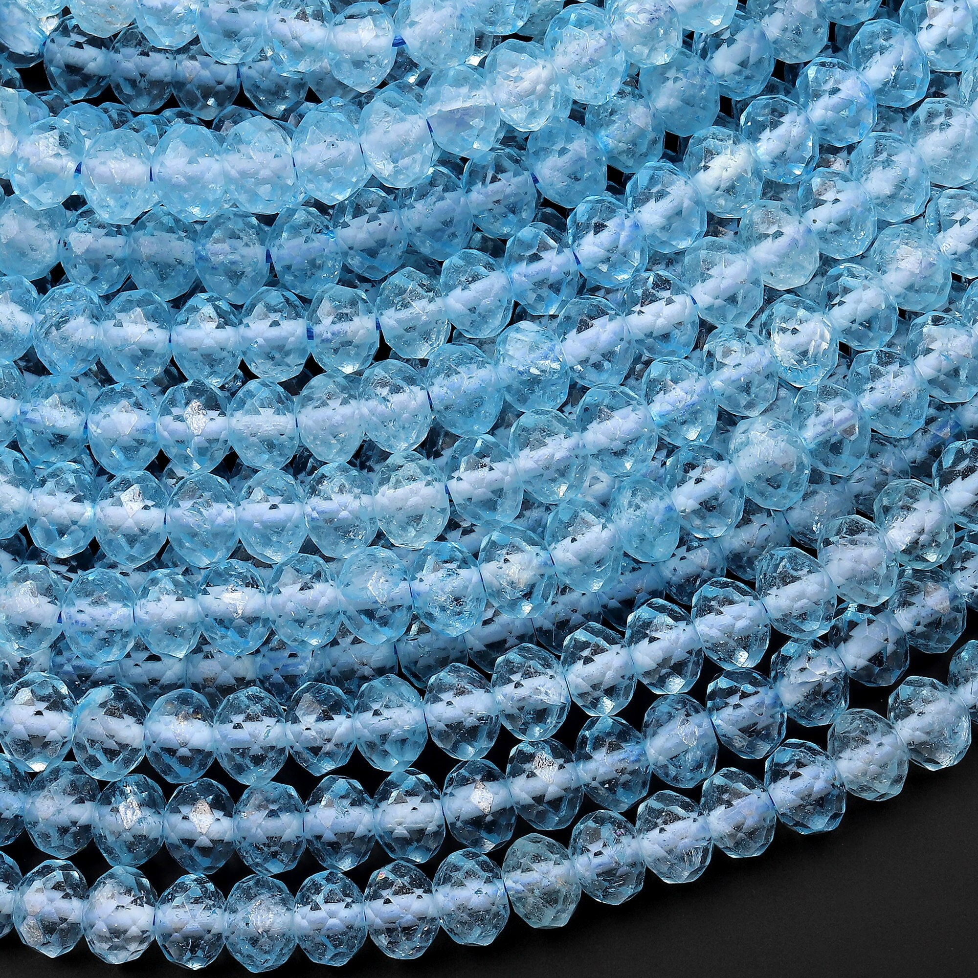 Aaa Swiss Blue Topaz 4mm 6mm Faceted Rondelle Beads Laser Diamond Cut Real Genuine Topaz Gemstone 15.5" Strand Aaa Swiss Blue Topaz 4mm 6mm Faceted Rondelle Beads Laser Diamond Cut Real Genuine Topaz Gemstone 15.5" Strand